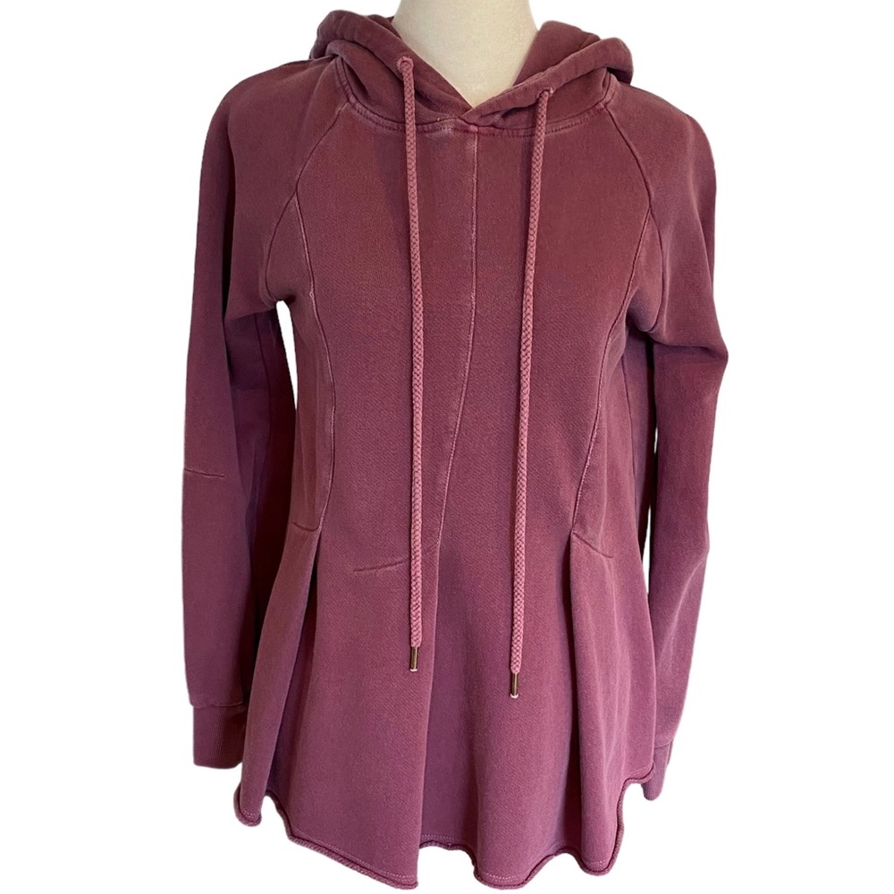Pilcro Heathered Plum Flynn Ruffle Swing Hooded Sweatshirt